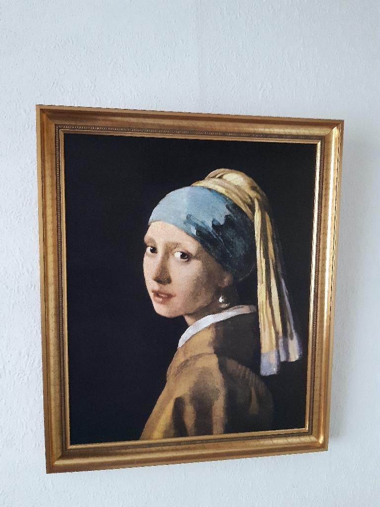 Meisje met de parel - echt schilderij Volkskrant, Huis en Inrichting, Ophalen, Minder dan 50 cm, 50 tot 75 cm, Zo goed als nieuw