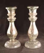 Paar antieke zilverglas kandelaars, Ophalen of Verzenden, Koper of Brons