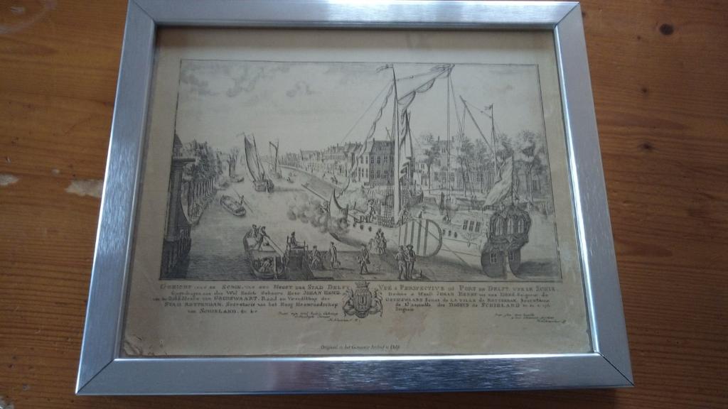 Oude prent 16e eeuw: Gezicht op de Schie te Delft, Antiek en Kunst, Kunst | Etsen en Gravures, Ophalen of Verzenden