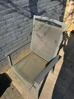 Vier stuks antraciet kleurige stapelbare tuinstoelen, Ophalen, Gebruikt