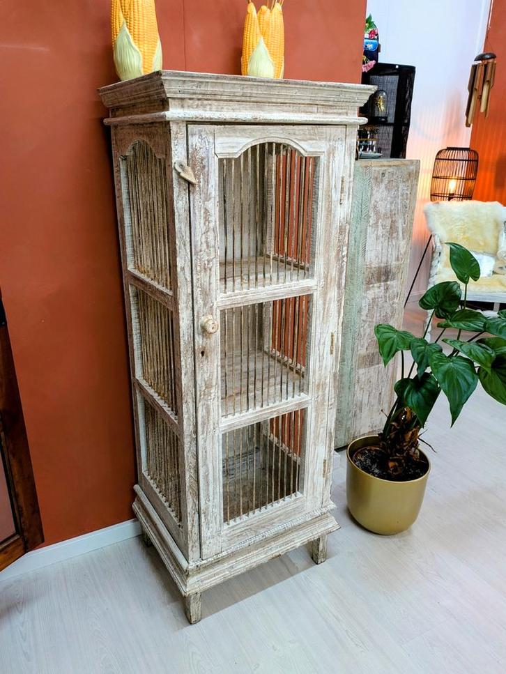 Indiase Spijlenkast Vitrinekast, Huis en Inrichting, Kasten | Vitrinekasten, Zo goed als nieuw, 100 tot 150 cm, 50 tot 100 cm