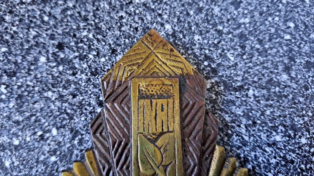 Antiek bronzen crucifix met gedetailleerde versieringen, Ophalen of Verzenden