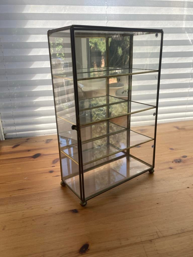 Glazen Vitrinekastje met Bronzen Frame en Planken, Huis en Inrichting, Kasten | Vitrinekasten, Ophalen, Met plank(en), Minder dan 50 cm