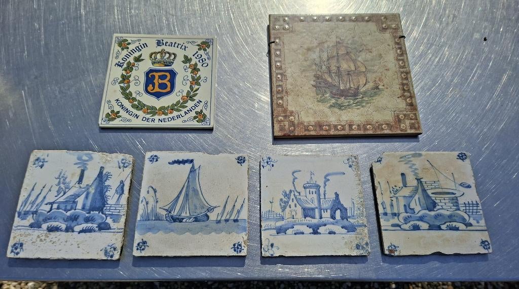 6 stuks Oude Tegels, Antiek en Kunst, Ophalen of Verzenden
