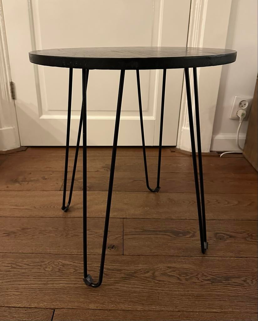 Zwarte salontafel met metalen poten, Ophalen, Gebruikt, 50 tot 100 cm, Rond
