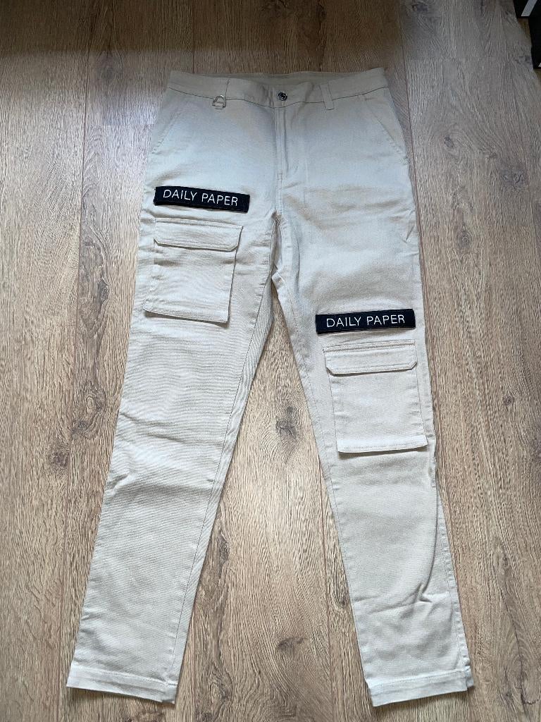 DAILY PAPER beige heren cargo broek pants mt M, Maat 48/50 (M), Beige, Ophalen of Verzenden, Zo goed als nieuw
