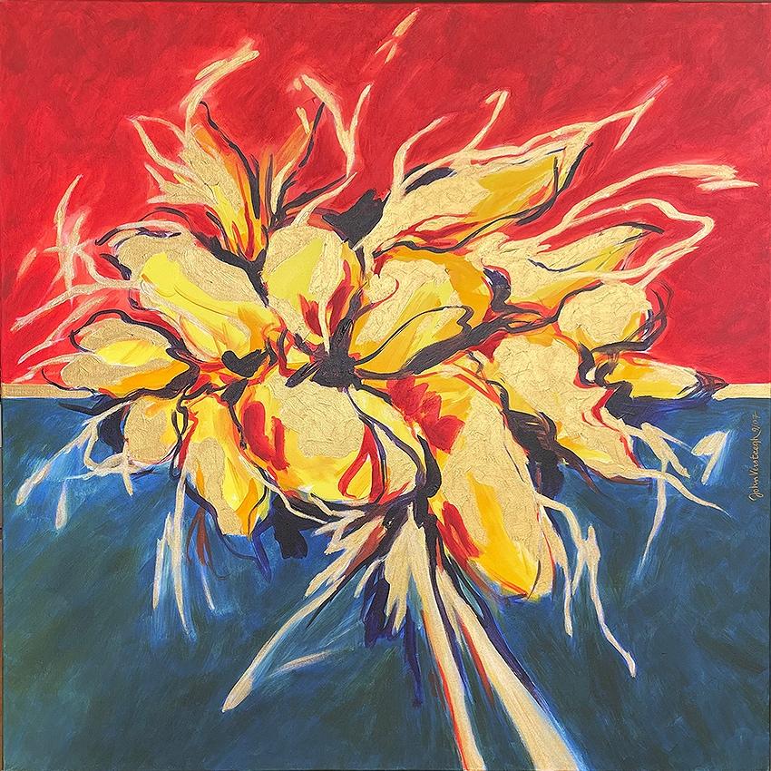 Abstract schilderij "Goud" 100x100cm, Antiek en Kunst, Ophalen