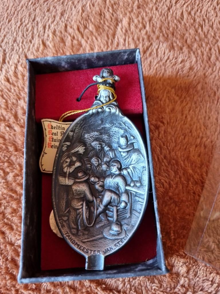 Vintage tinnen sierlepel, Ophalen of Verzenden