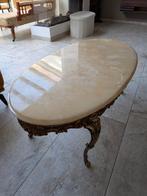Antieke salontafel marmer blad messing onderstel 118x60x45, Ophalen