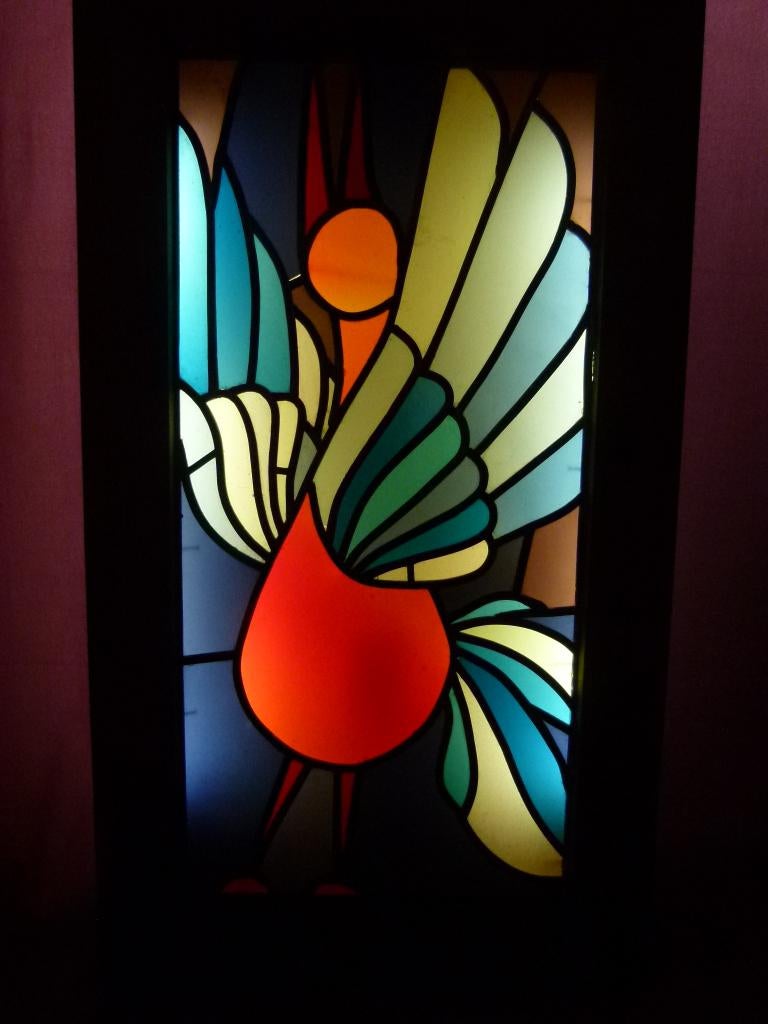 vintage lichtbak wandverlichting loodglas vogel 50-60er, Ophalen, Huis en Inrichting