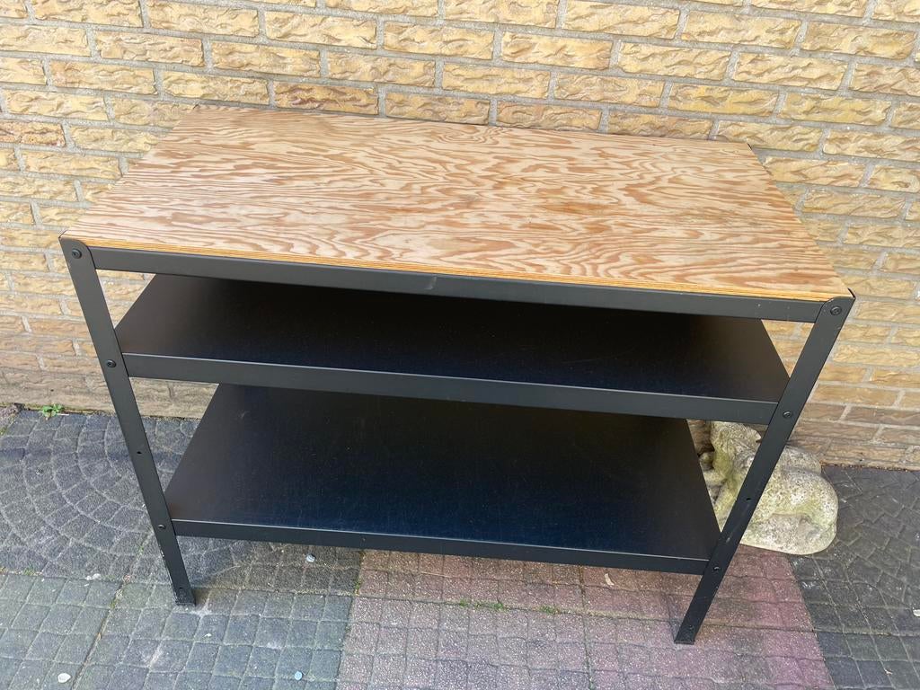 BROR Werkbank, zwart/grenen triplex, 110x55 cm, Ophalen of Verzenden, Gebruikt, 70 tot 120 cm, Bankschroef