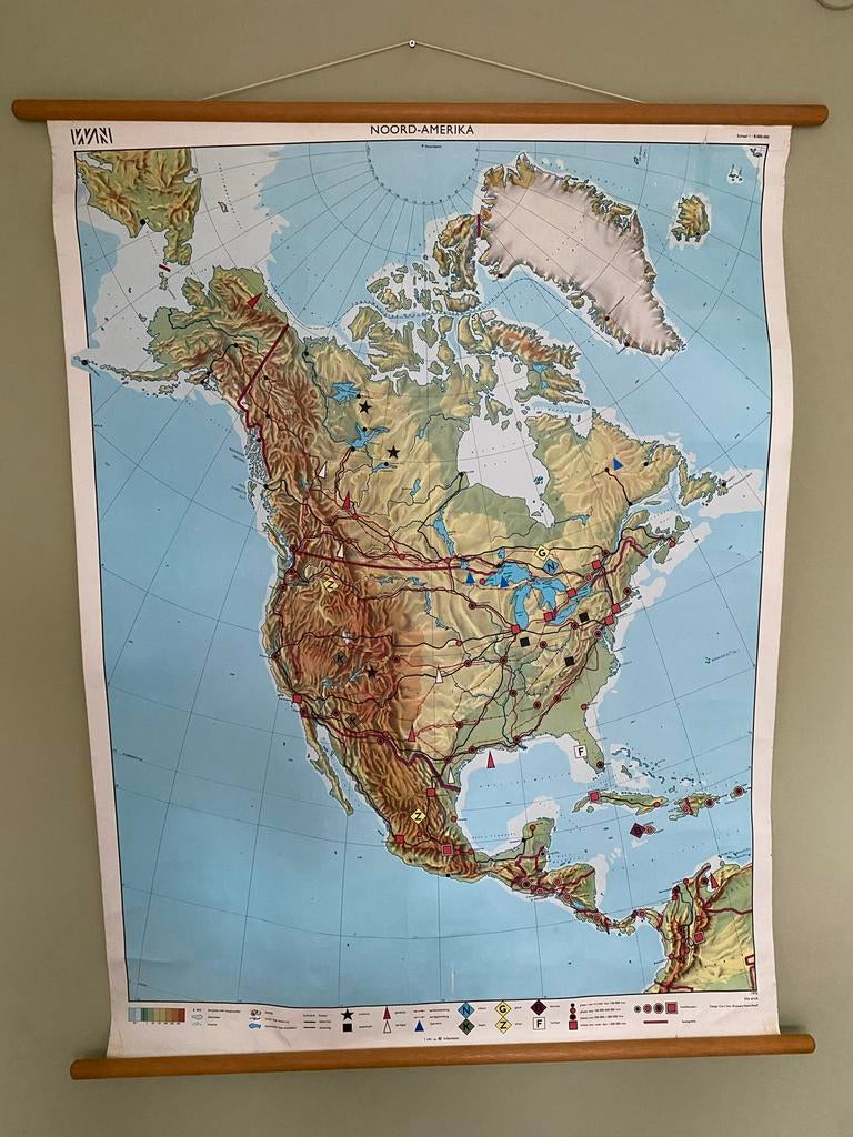 Vintage Linnen Schoolkaart Noord-Amerika, Antiek en Kunst, Antiek | Schoolplaten, Ophalen, Aardrijkskunde
