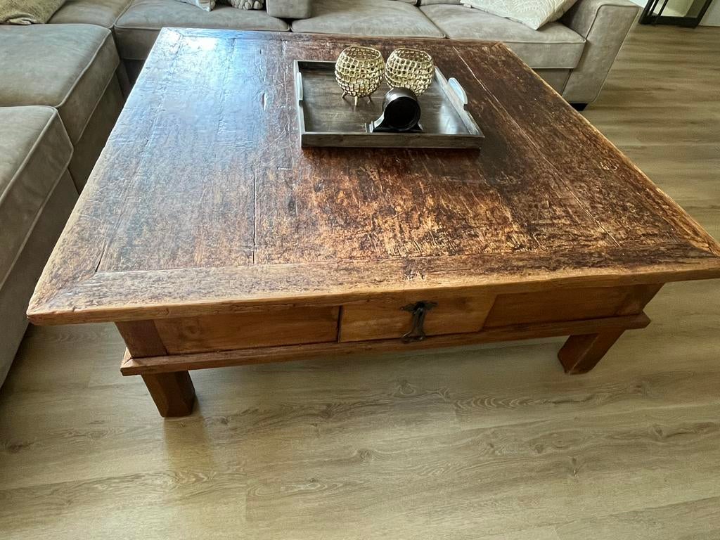 Teak salon tafel 1,40x 1,40, Ophalen, Gebruikt, 50 tot 75 cm, 100 tot 150 cm