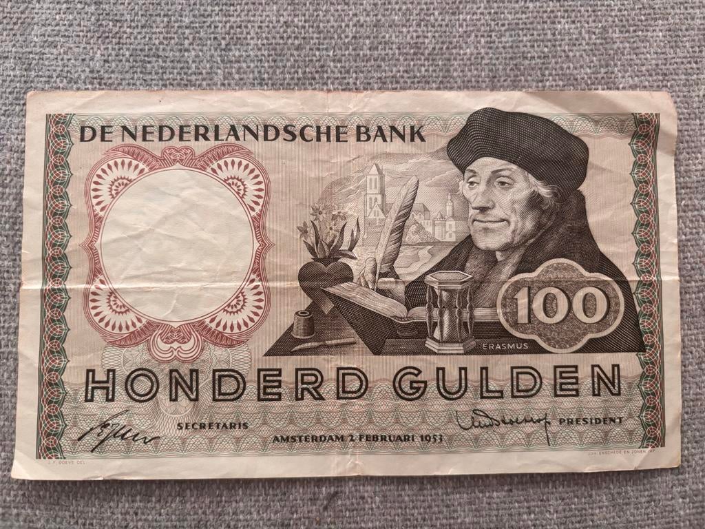 Zeldzaam 100 Gulden biljet uit 1953 - Erasmus, Ophalen of Verzenden, 100 gulden, Los biljet