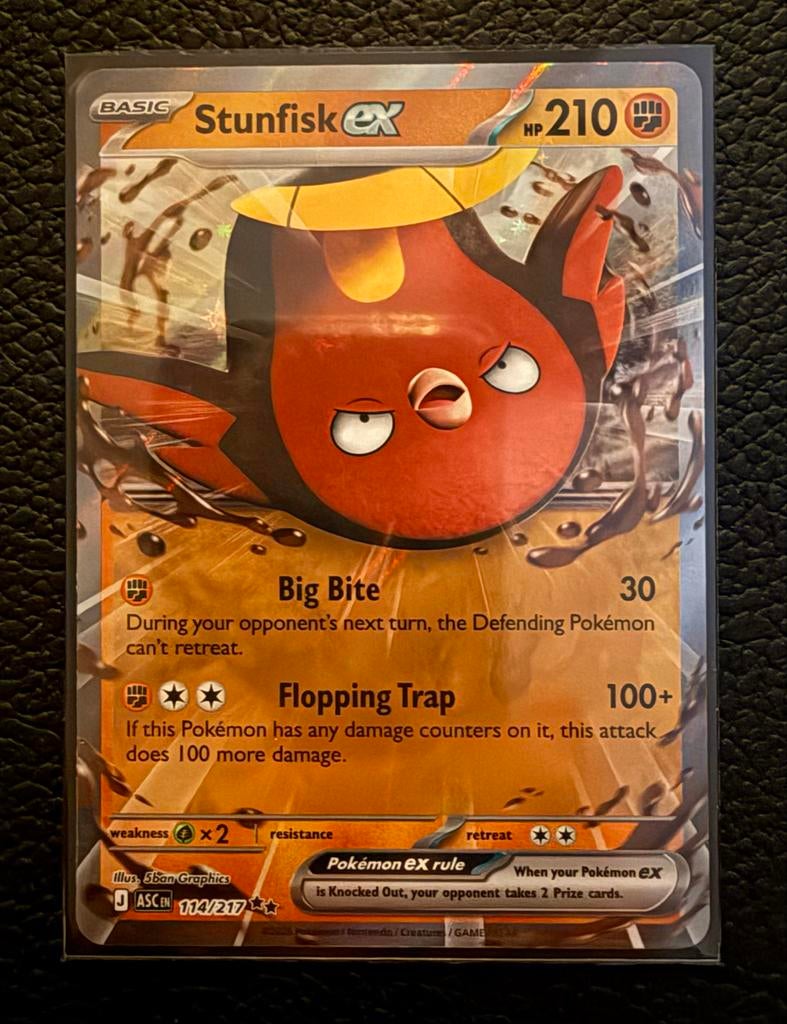 Pokémon kaart Stunfisk EX 114/217 Ascended Heroes, Ophalen of Verzenden, Zo goed als nieuw, Losse kaart