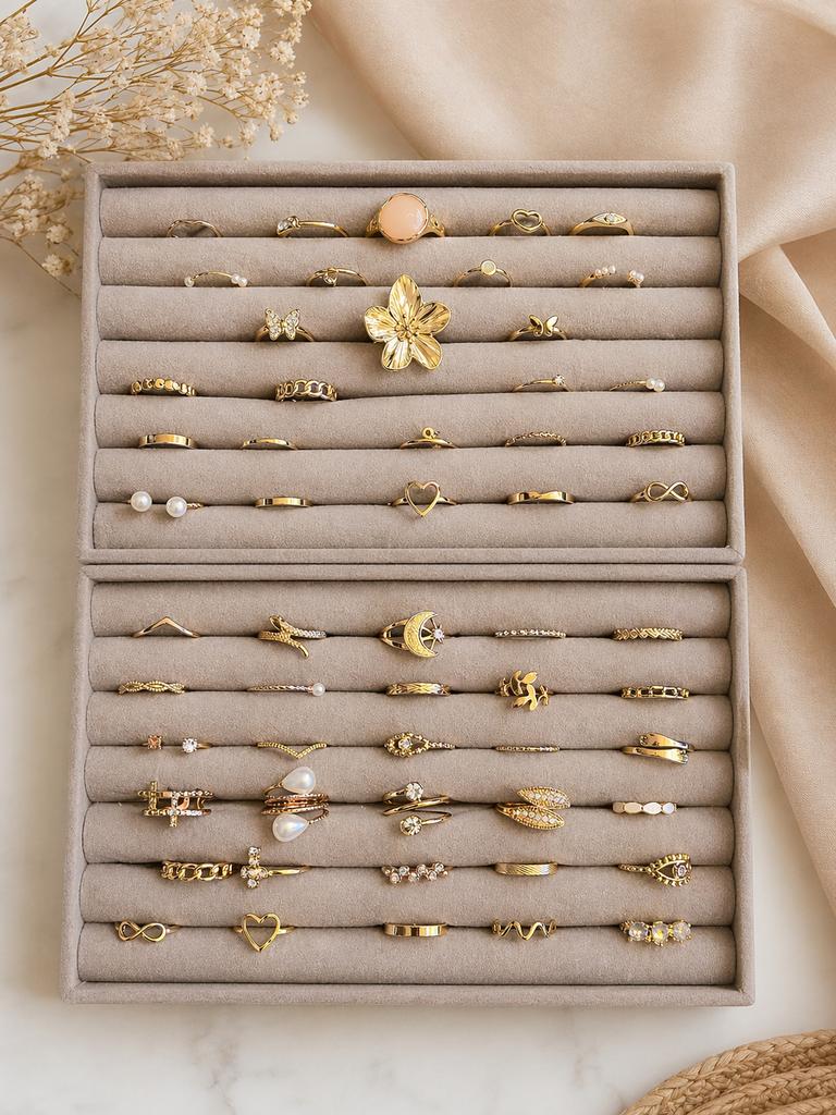 Grote collectie ringen – goudkleurig & stainless steel, IJzer of Staal, Ophalen of Verzenden, Zo goed als nieuw, 17 tot 18