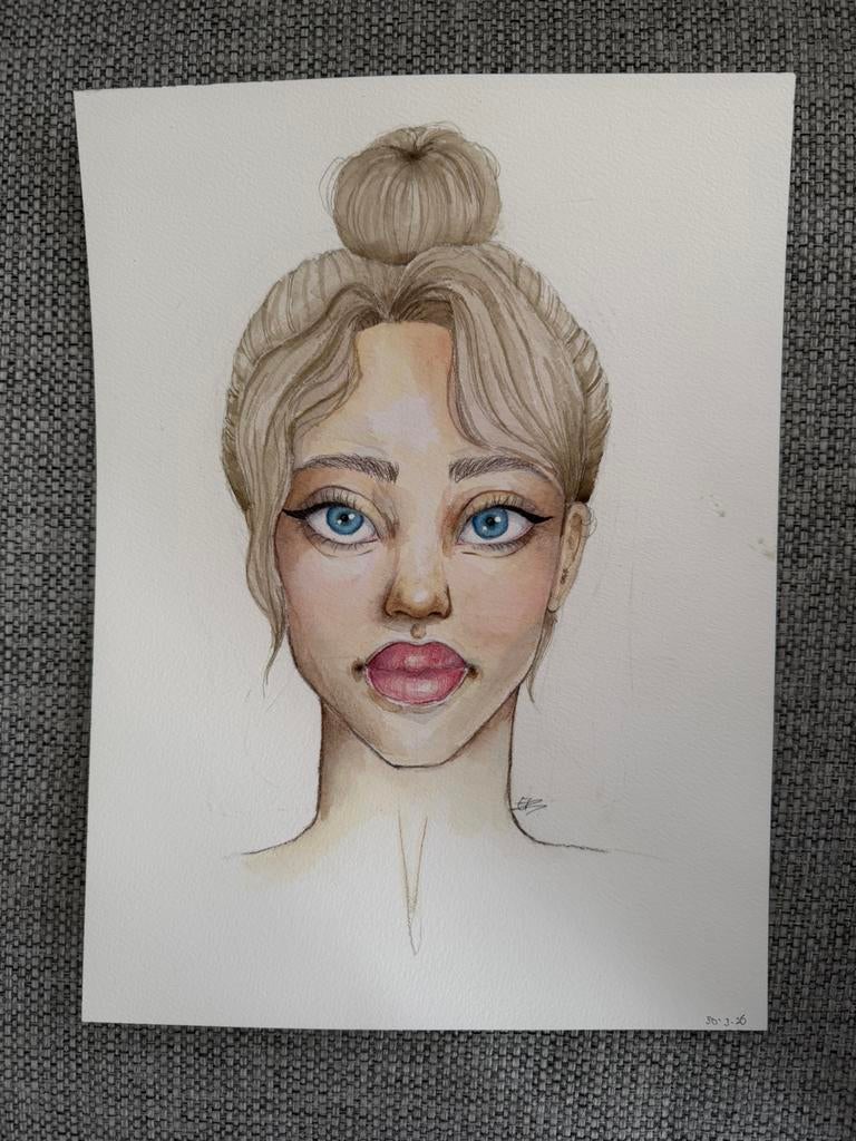 Aquarel schilderij gezicht, Ophalen of Verzenden