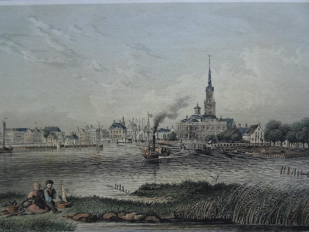 Staalgravure zicht op Zaandam door J. Poppel, 1858, Antiek en Kunst, Kunst | Etsen en Gravures, 1800 - 1899, Verzenden, Stadsgezicht