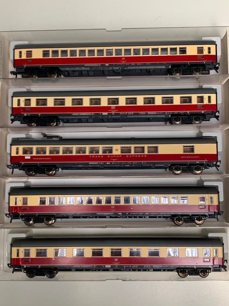 Set 5 Fleischmann DB TEE wagons, met sluitverlichting en OVP, Gelijkstroom, Fleischmann, Wagon, Ophalen of Verzenden