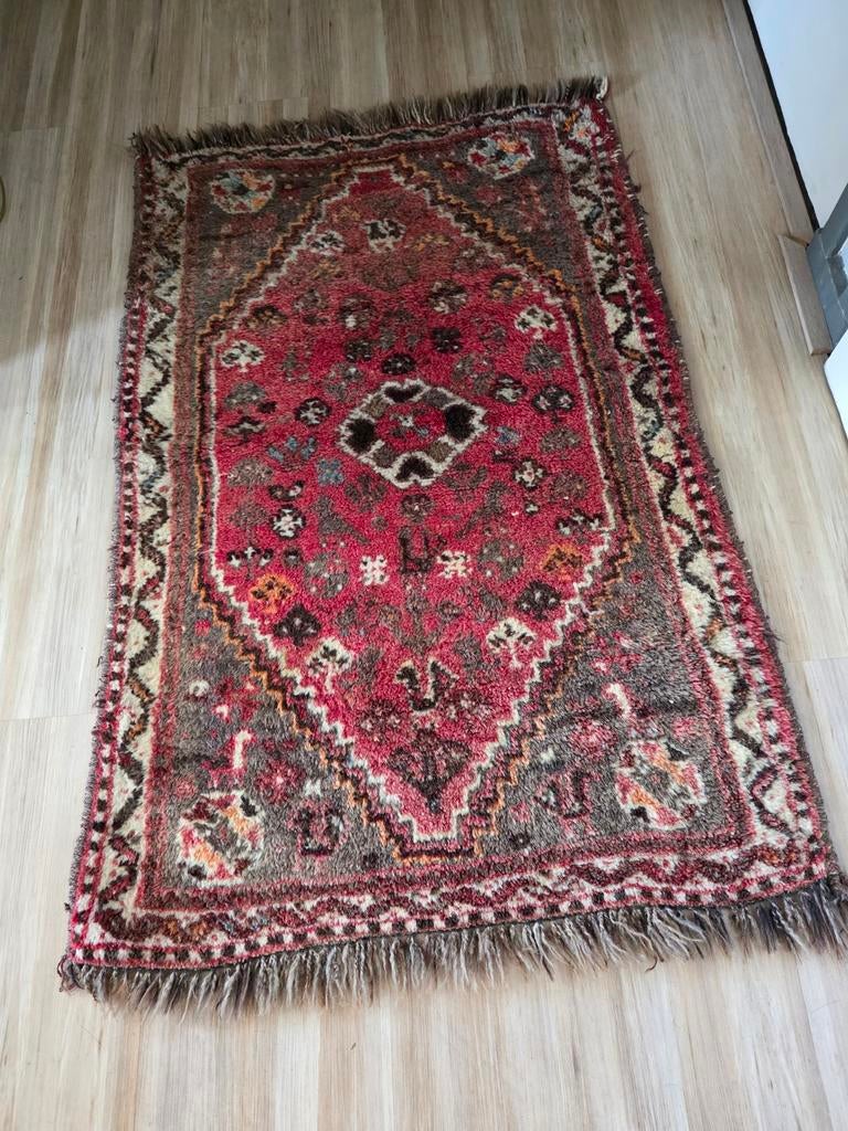 Vintage Handgeknoopt Perzisch Tapijt - Shiraz/Qashqai stijl, Gebruikt, 100 tot 150 cm, Overige kleuren, 50 tot 100 cm
