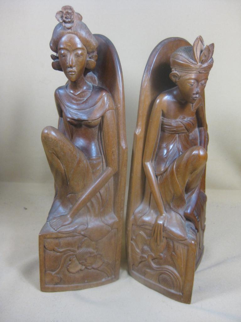 Stel Art Deco Balinese boekensteunen Bali, Ophalen of Verzenden, Handgemaakt, 20 - 50 cm, Hout