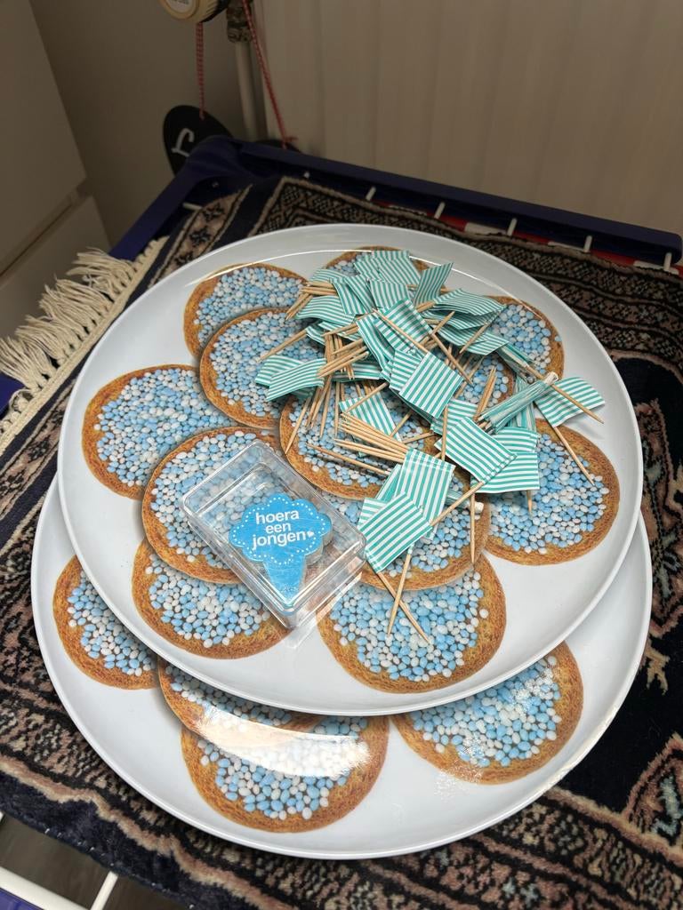 Beschuit met muisjes bord baby jongen, Overige materialen, Gebruikt, Ophalen of Verzenden, Bord(en)