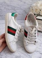 Gucci Ace sneakers leer wit met rood / groen maat 38, Ophalen of Verzenden, Gedragen, Wit, Sneakers of Gympen
