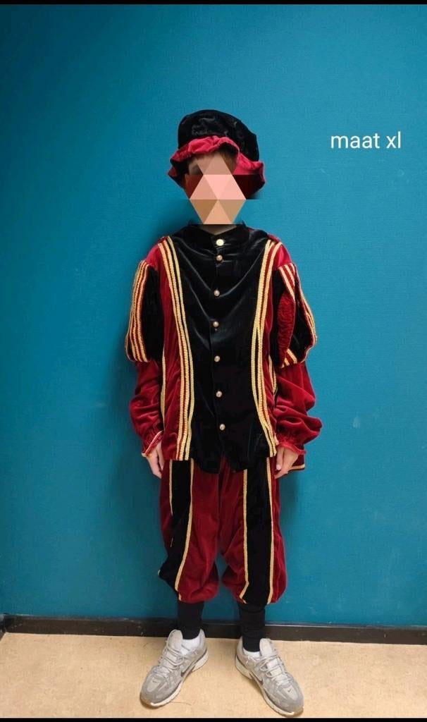 Volwassen pieten pak - XL (rood/zwart/goud), Verzenden, Zo goed als nieuw