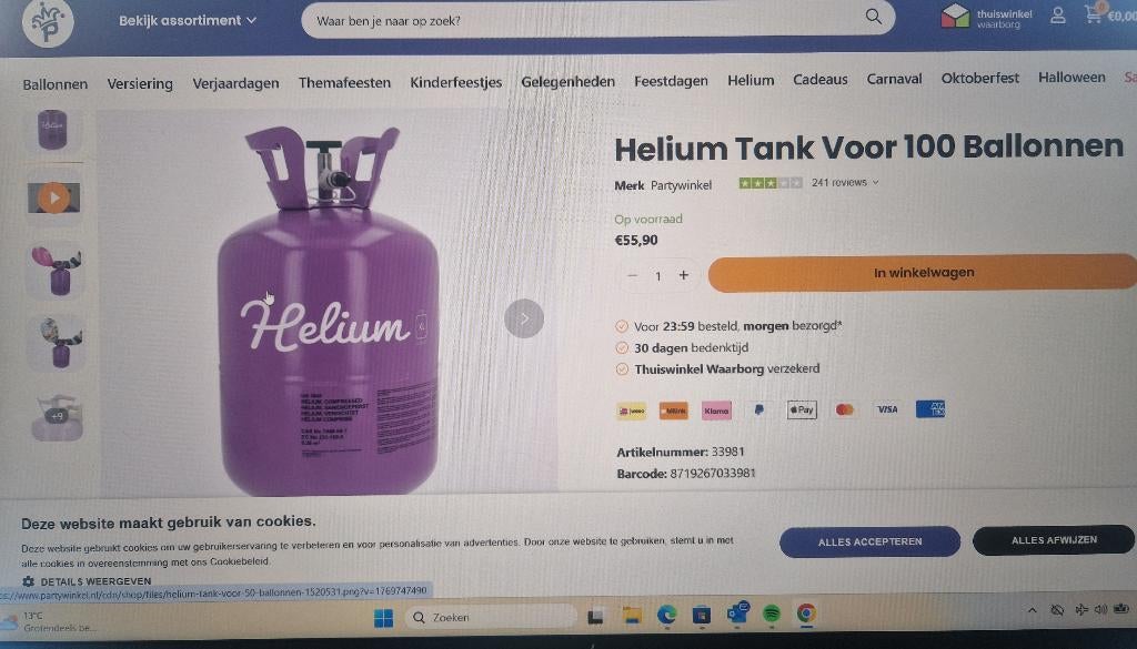 Helium Ballongastank, Ophalen, Zo goed als nieuw, Feestartikel, Overige