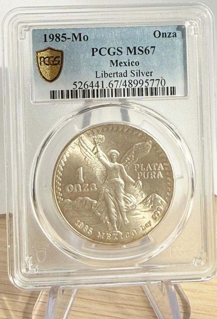 1985 Mexico Onza Libertad 1 oz silver PCGS MS67 (Gold Shield, Postzegels en Munten, Munten | Amerika, Losse munt, Midden-Amerika