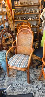 Set van 5 rotan stoelen met gestreepte kussens, Ophalen, Gebruikt, Klassiek, Rotan, Bruin