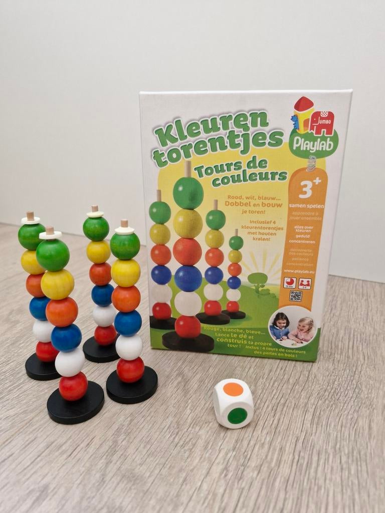 Jumbo Kleurentorentjes: Dobbel en Bouw Spel voor Kinderen, Ophalen of Verzenden, Zo goed als nieuw, Bouwen