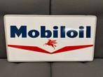 Topstaat emaille bord reclamebord Mobiloil Langcat 80x41cm, Antiek en Kunst, Antiek | Emaille, Ophalen of Verzenden