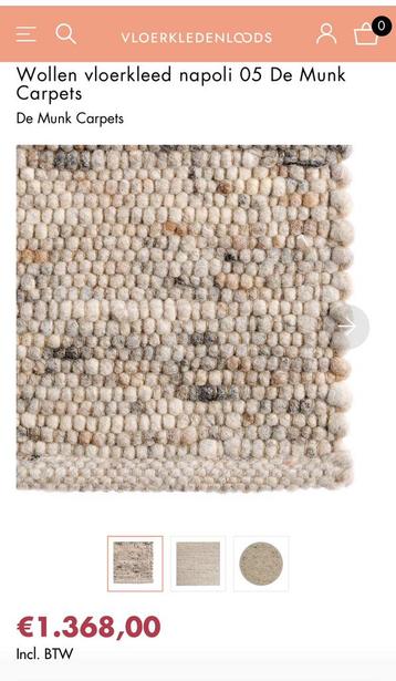 Wollen vloerkleed De Munk Carpets Napoli (nieuw € 1.368) beschikbaar voor biedingen