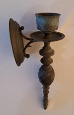 Oude messing gothic kandelaar kasteelkandelaar, Huis en Inrichting, Overige materialen, Gebruikt, 25 tot 50 cm, Verzenden