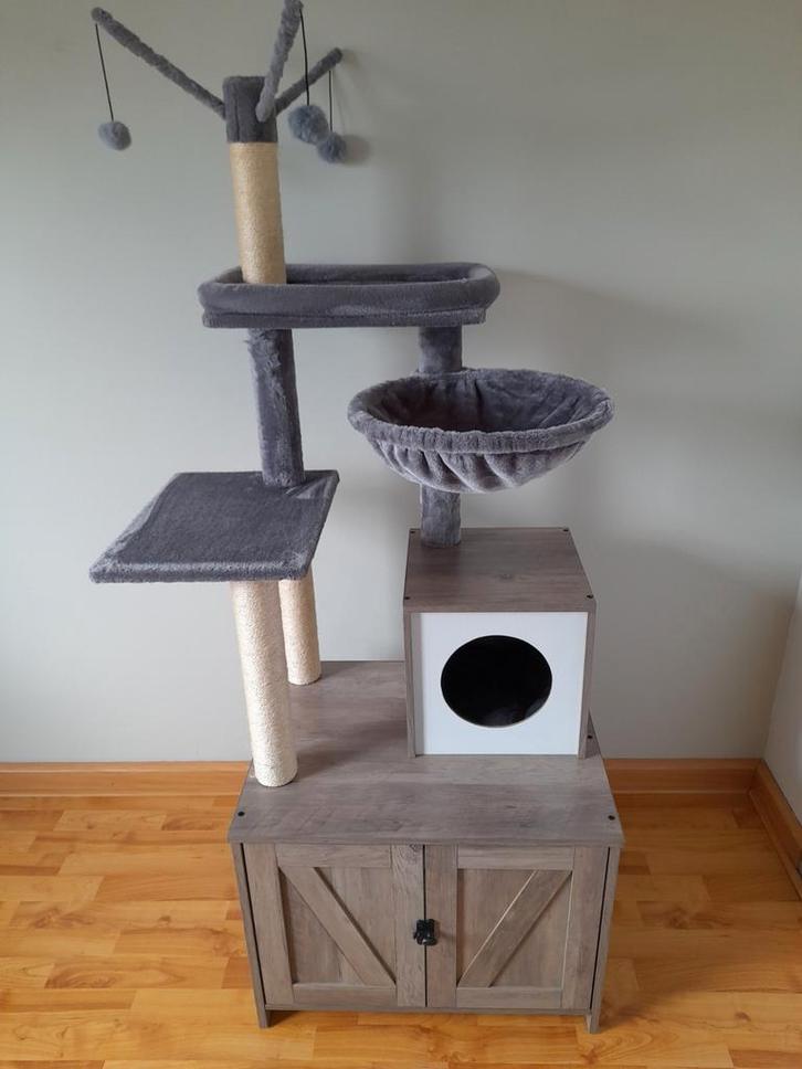 Krabpaal klim en speel toestel voor katten met onderkast, Dieren en Toebehoren, Krabmeubelen, Krabpaal, Ophalen