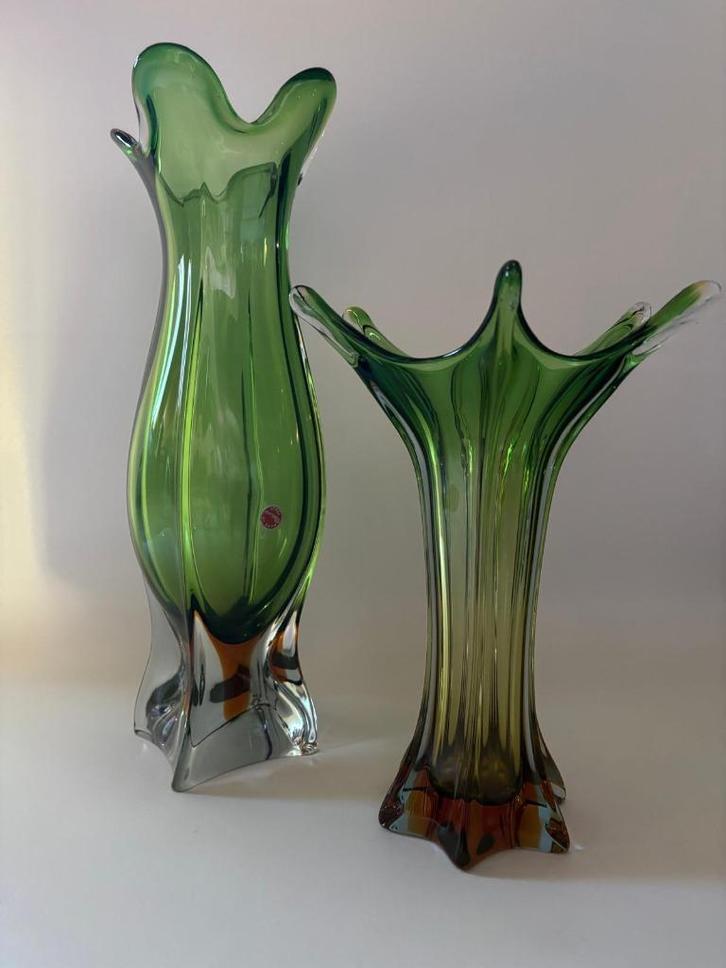 Murano Sommerso Vazen Duo (43 cm & 30 cm) Italië, Antiek en Kunst, Antiek | Glas en Kristal, Ophalen