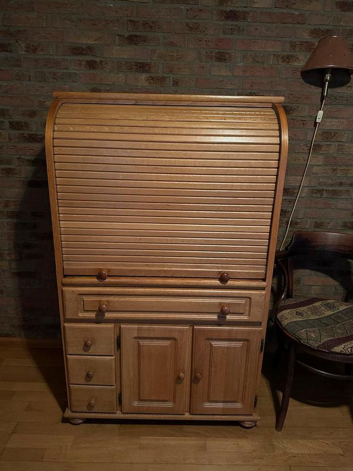 Houten secretaire met rolluik, Huis en Inrichting, Kasten | Buffetkasten, Gebruikt, 100 tot 150 cm, 50 tot 100 cm, 50 tot 75 cm