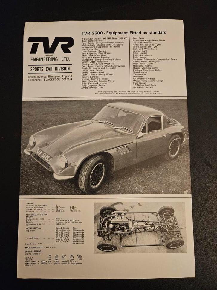 Leaflet TVR 2500, Boeken, Auto's | Folders en Tijdschriften, Zo goed als nieuw, Overige merken, Ophalen of Verzenden