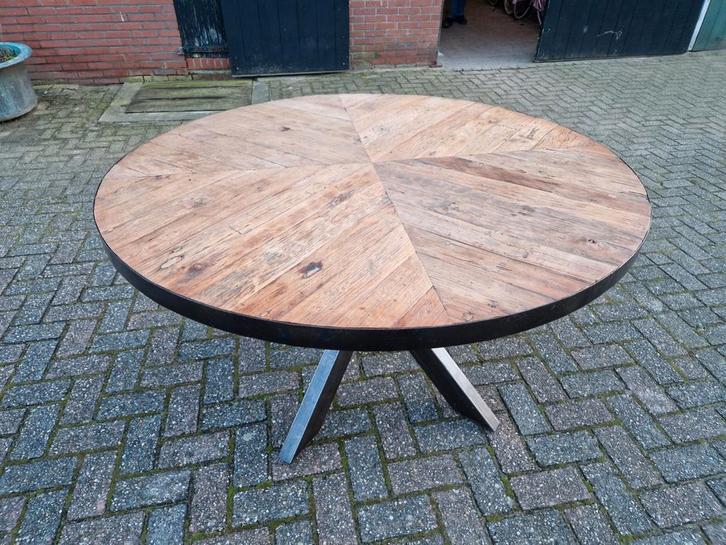 Eettafel met stoelen, Huis en Inrichting, Tafels | Eettafels, Gebruikt, 100 tot 150 cm, 100 tot 150 cm, Vier personen, Rond, Overige houtsoorten