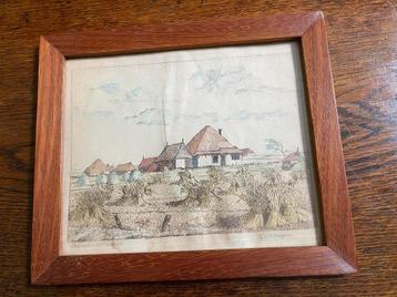 Texel oud ingekleurde pentekening schoven Texel G Bruggen beschikbaar voor biedingen