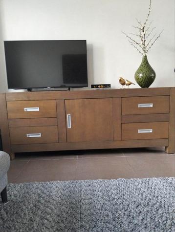 Prachtig zwaar Houten strak Dressoir, tv meubel  beschikbaar voor biedingen