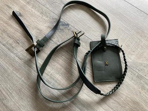 Leren vintage taupe dubbele riem met portemonnee rits merk K, Sieraden, Tassen en Uiterlijk, Portemonnees, Zo goed als nieuw, Grijs