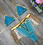 Turquoise gouden afrikaanse bikini boho dames vrouwen, Verzenden, Nieuw, Blauw, Bikini