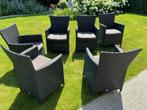 Als nieuw 6 zwarte wicker tuinstoelen met kussens, Ophalen, Zo goed als nieuw, Wicker