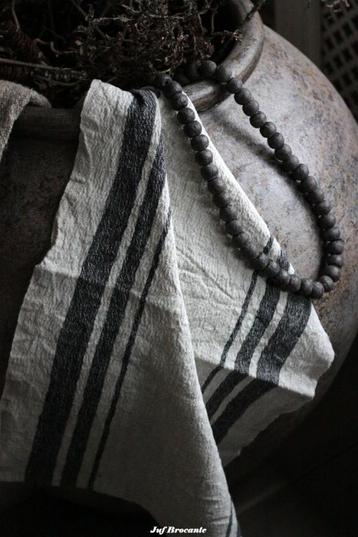 Linnen theedoek zwart gestreept beschikbaar voor biedingen