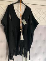 Zwarte trui met franje maat 48/52, Kleding | Dames, Grote Maten, Ophalen of Verzenden, Zo goed als nieuw, Zwart, Trui of Vest