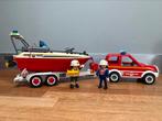 Playmobil brandweerboot met oplegger en jeep, Kinderen en Baby's, Speelgoed | Playmobil, Ophalen of Verzenden, Gebruikt, Complete set