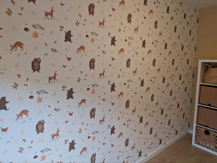 Behang babykamer bosdieren, Huis en Inrichting, Stoffering | Behang, minder dan 10 m², Ophalen of Verzenden