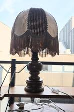 Jaren 60 vintage tafel lamp, leer touw franje, Ophalen of Verzenden, Gebruikt, Minder dan 50 cm